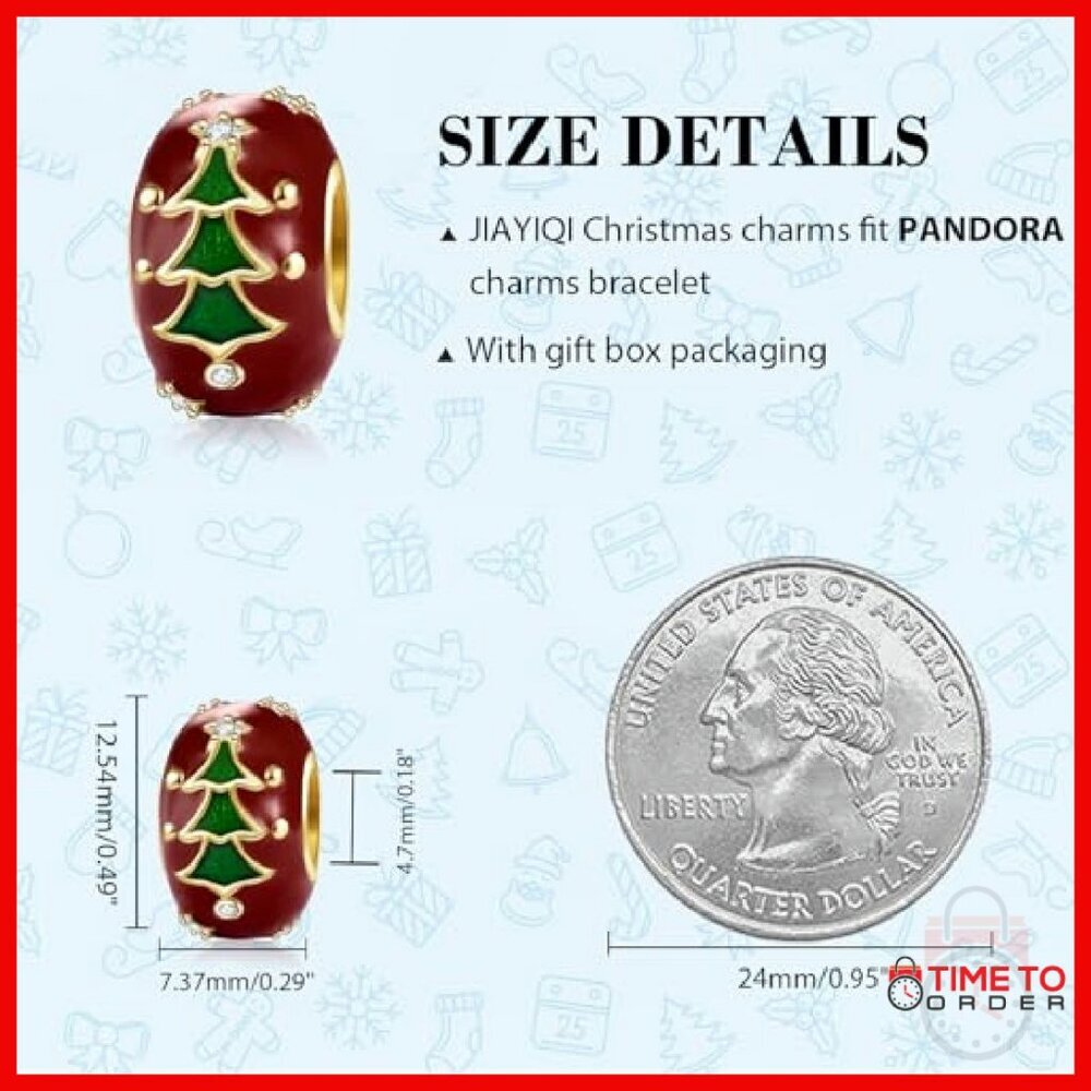 925 Sterling Silver Christmas Tree Charm Bracelet with Cubic Zirconia - Picture 5 of 8